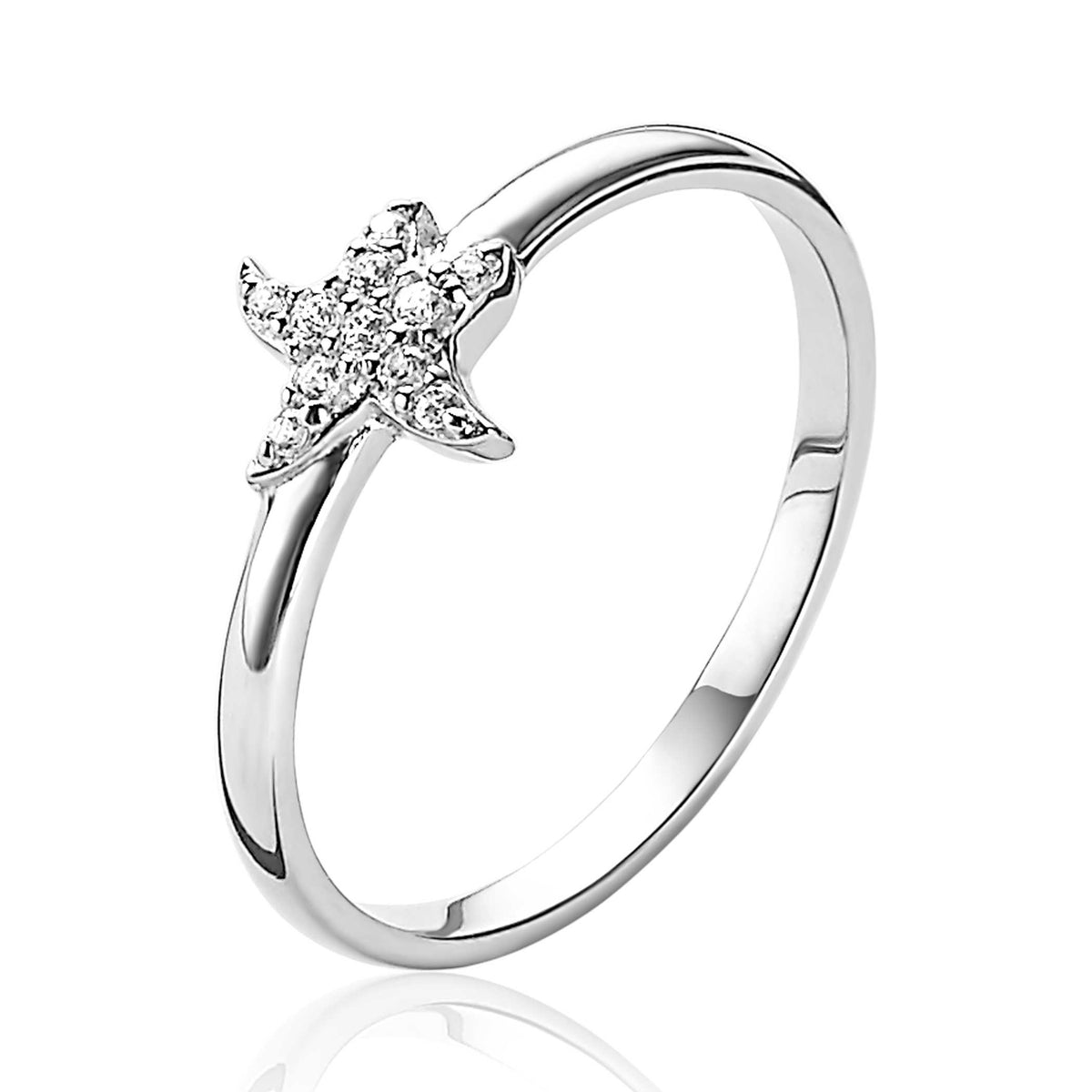Ring aus Silber mit funkelndem Sternenmotiv und Zirkonia-Steinen