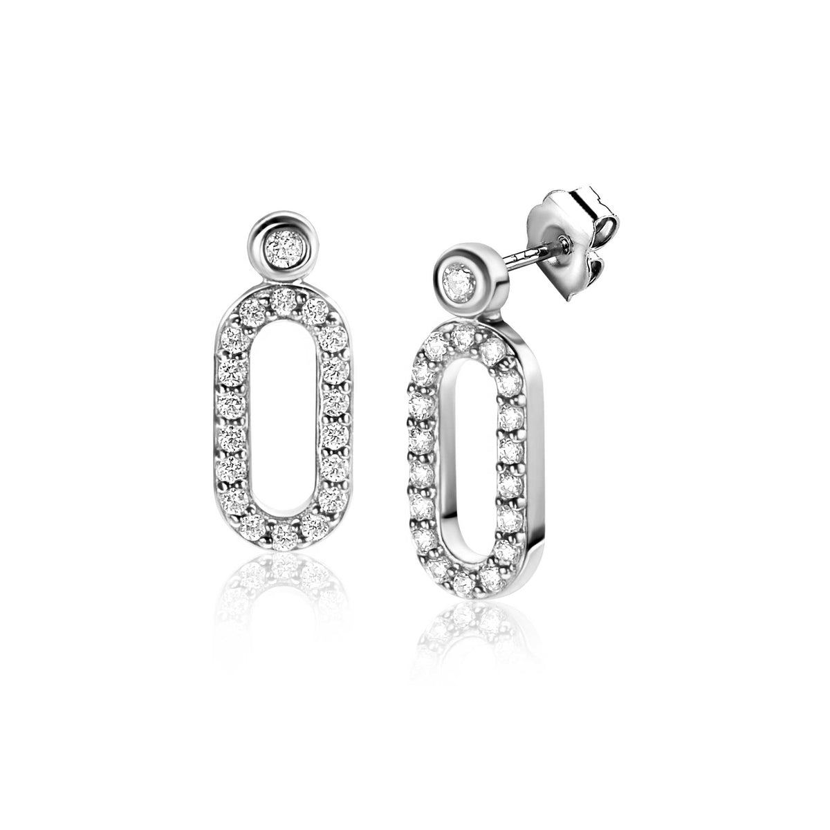 Ohrringe aus Silber mit ovalem Design und funkelnden Zirkonia-Steinen