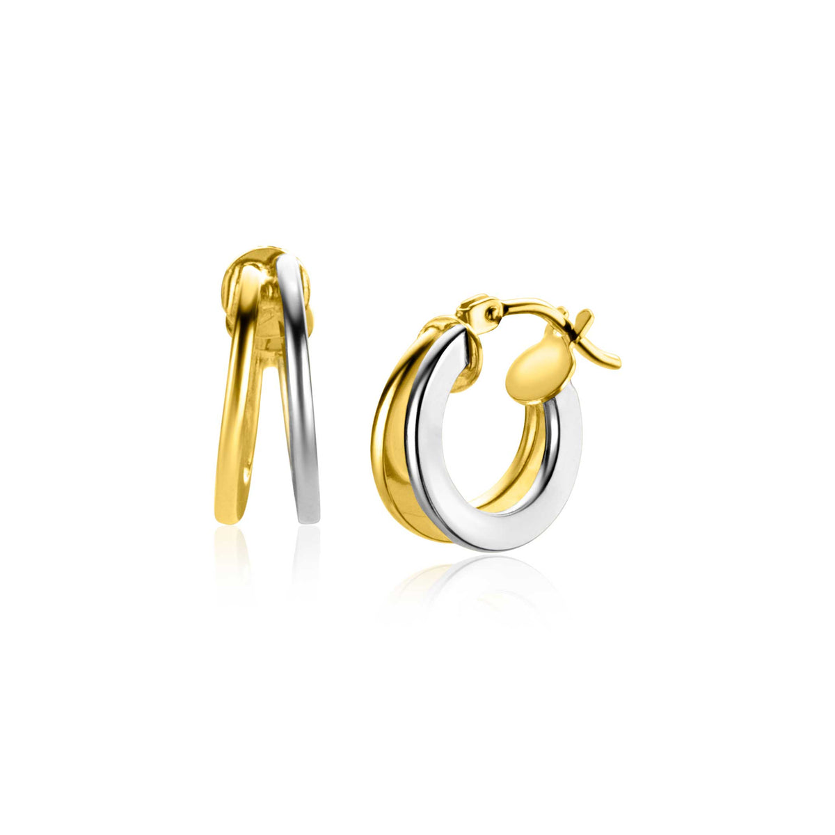 Ohrringe aus zwei Farben, mit goldener und silberner Oberfläche, kreisförmiges Design
