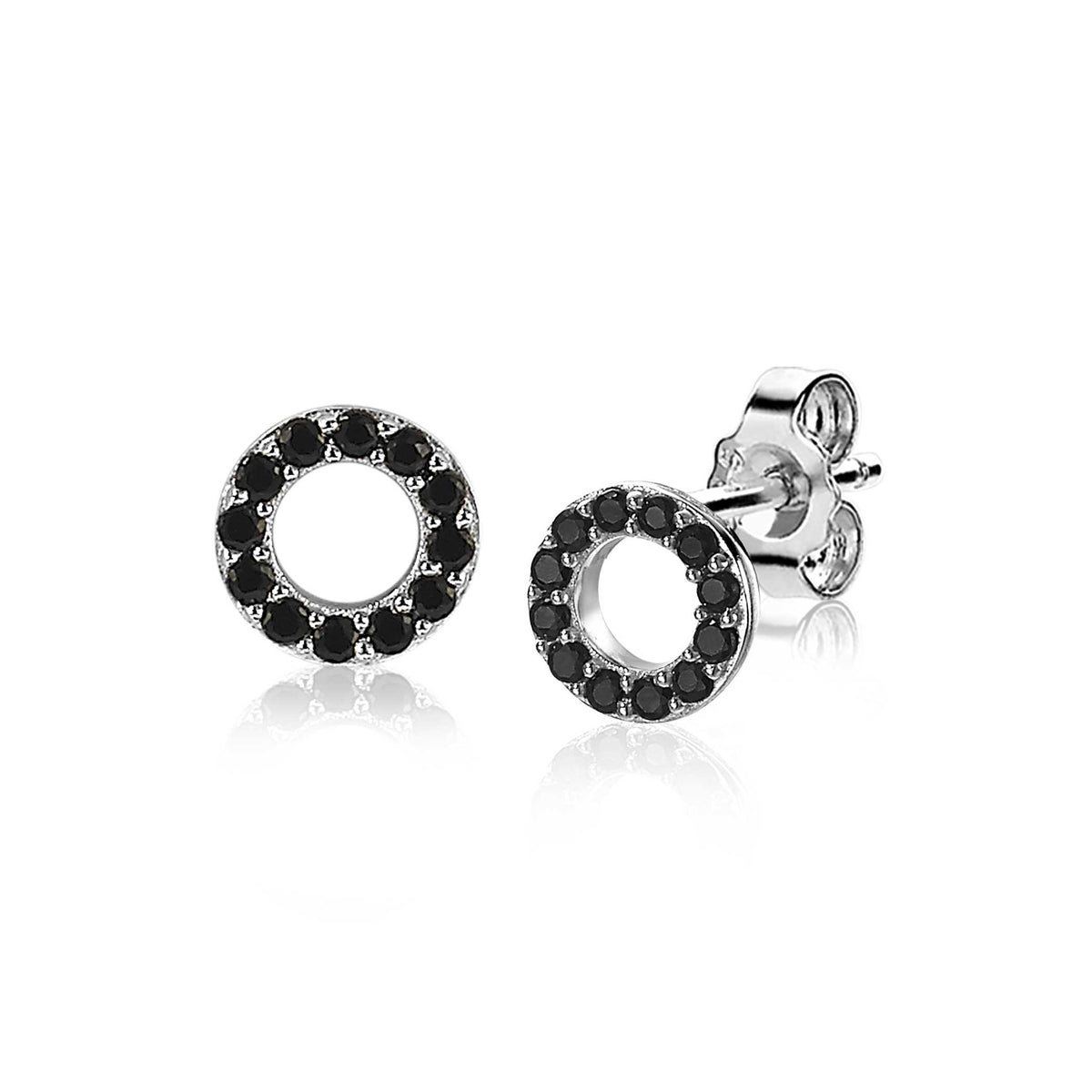 Ohrringe aus Silber mit schwarzem Steinbesatz in kreisförmigem Design