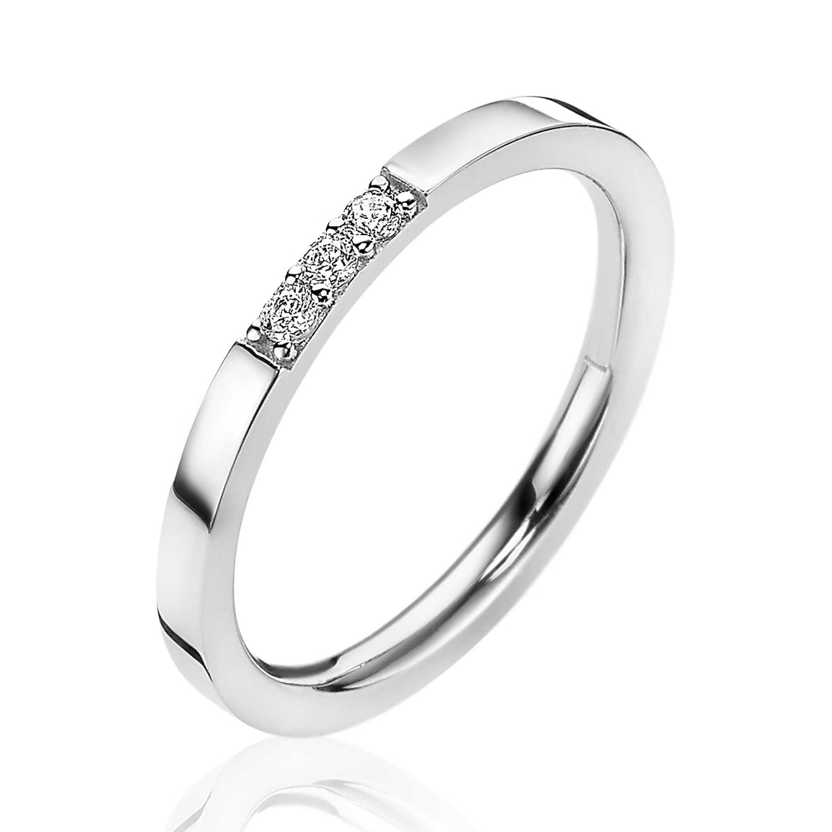 Ring aus Silber mit fünf kleinen, funkelnden Zirkonia-Steinen an der Seite