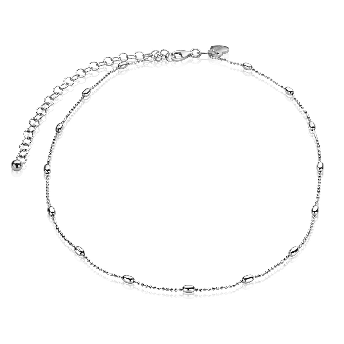 Kette aus Silber mit kleinen, runden Elementen und Verlängerungskette