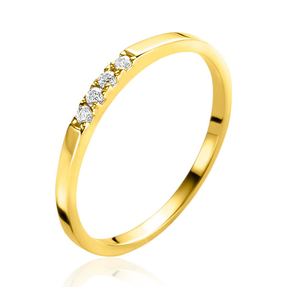 Ring aus Gold mit fünf kleinen, funkelnden Edelsteinen in einer Reihe