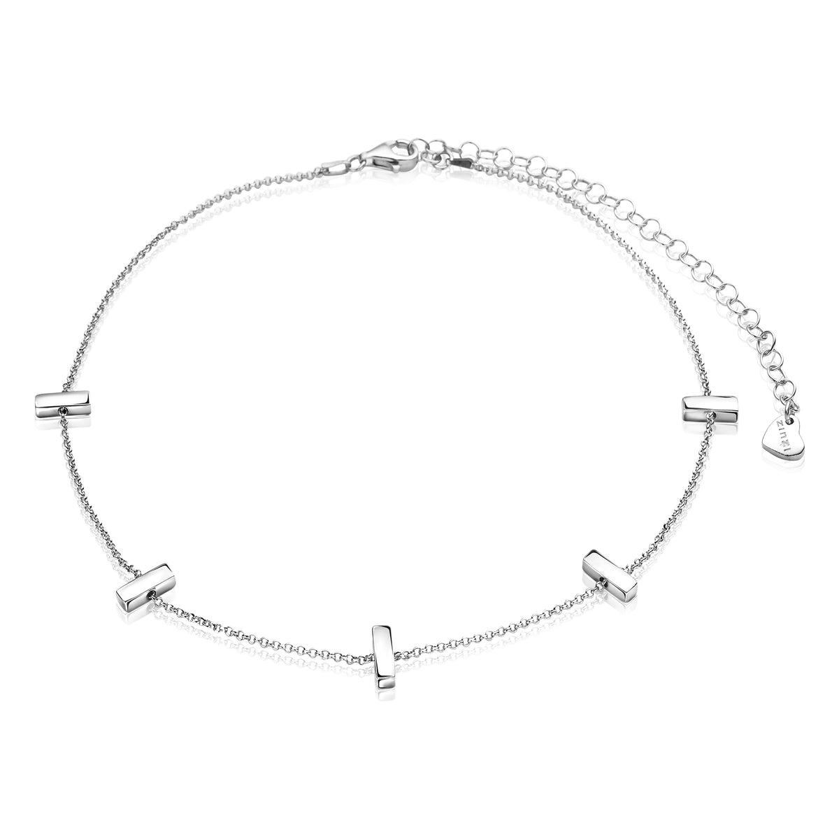 Kette aus Silber mit fünf querliegenden Elementen und Verlängerungskette