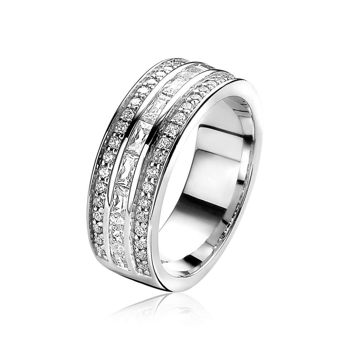 Ring aus Silber mit zwei Reihen von klaren Zirkonia-Steinen