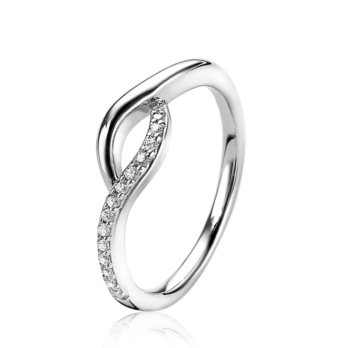 Ring aus Silber mit unendlichem Design und Zirkonia-Steinen an einer Seite