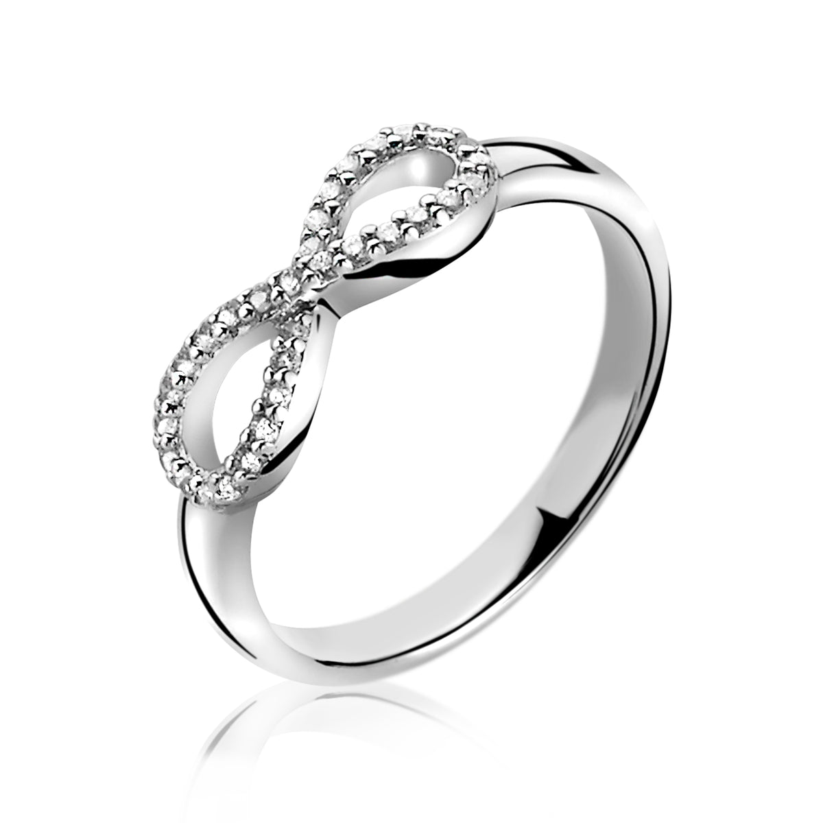 Ring aus Silber mit unendlichem Zeichen, besetzt mit kleinen, funkelnden Edelsteinen