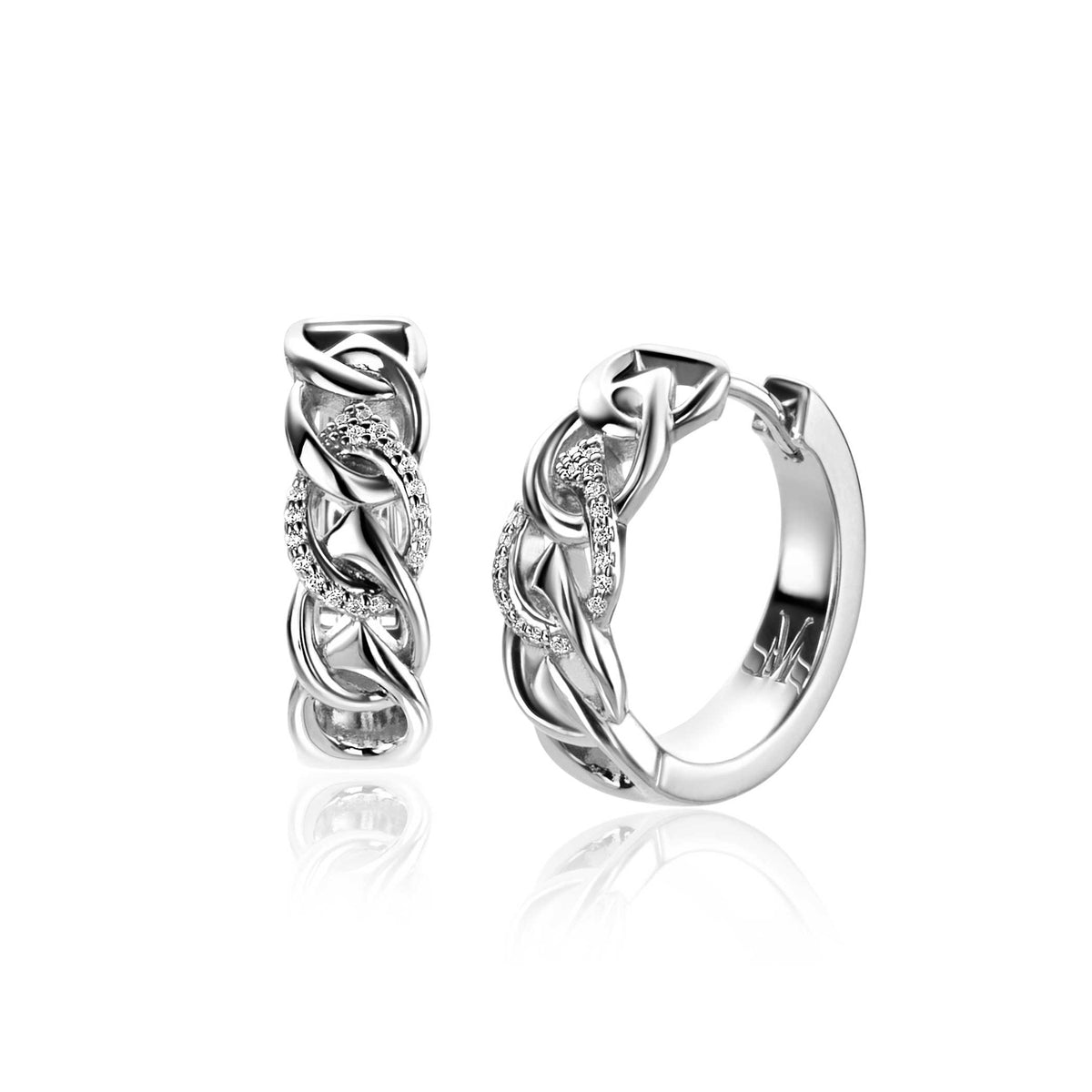 Ohrringe aus Silber mit geflochtenem Design und kleinen Zirkonia-Steinen