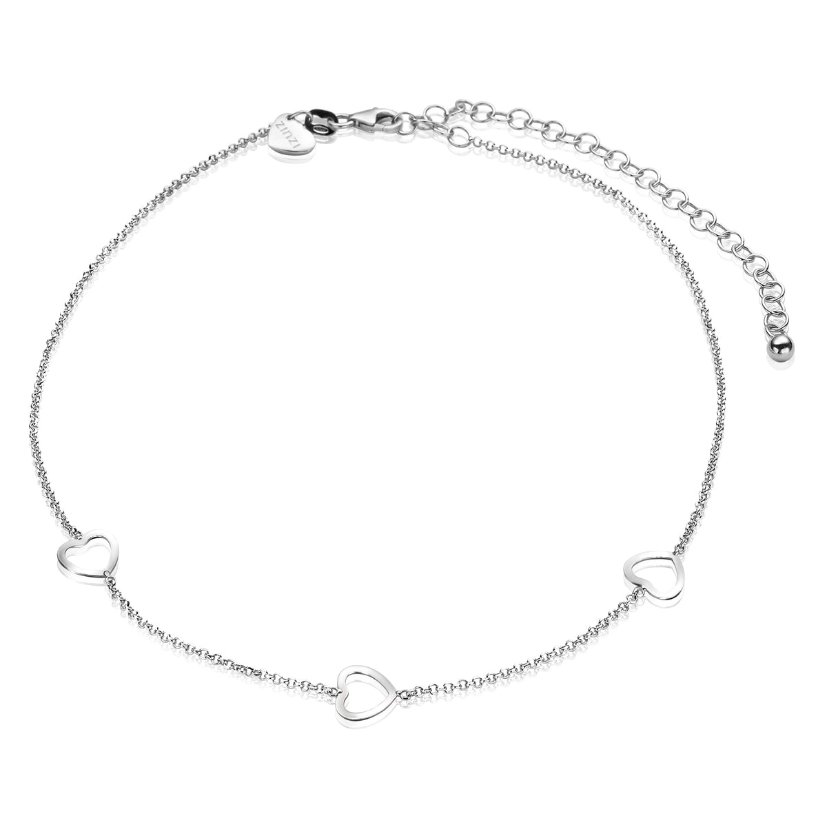 Kette aus Silber mit drei herzförmigen Anhängern und Verlängerungskette