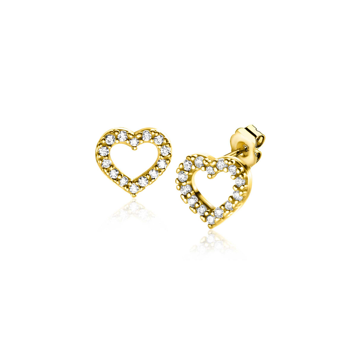 Ohrringe in Herzform aus Gold mit weißen Zirkonia-Steinen