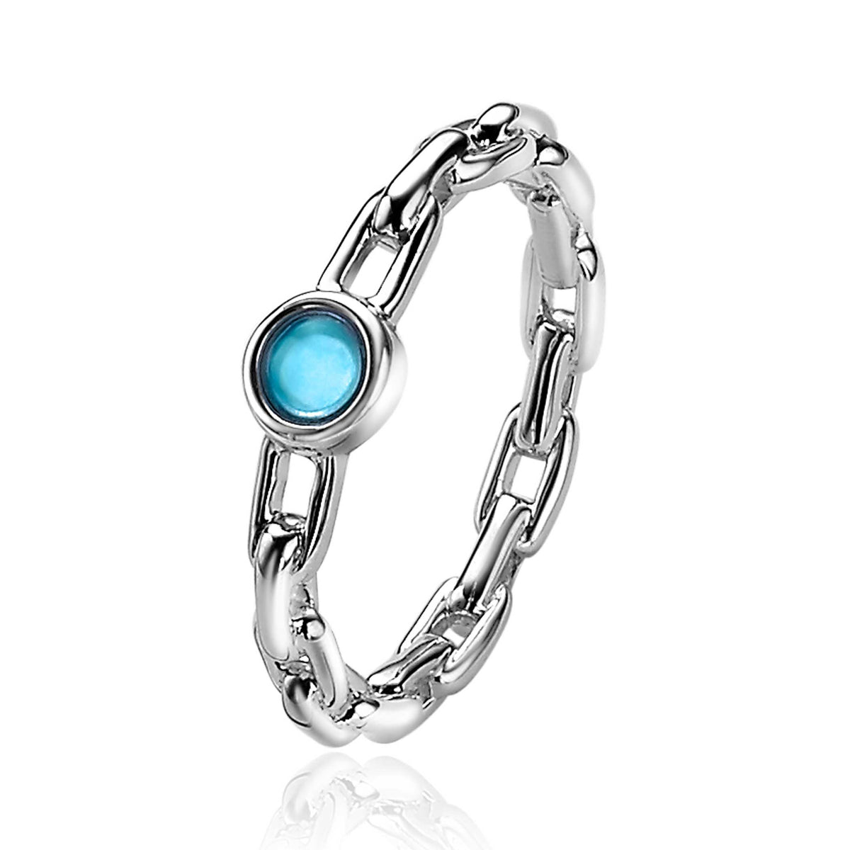 Ring aus Silber mit blauer Stein und Kettenmuster