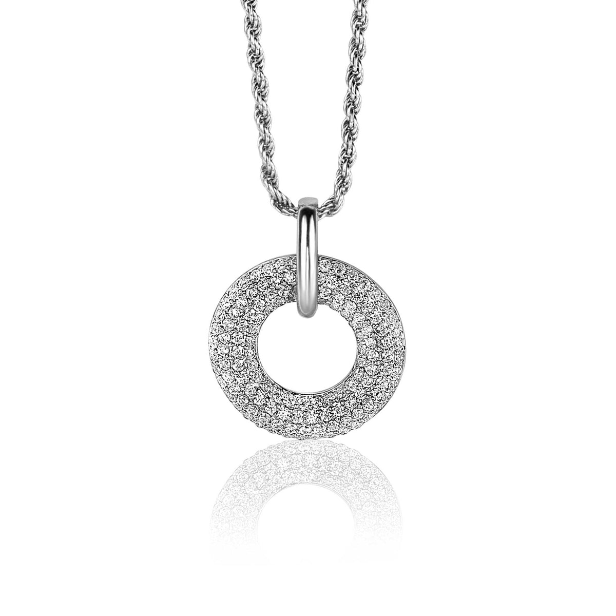 Hänger aus Silber mit rundem, mit Zirkonia besetztem Anhänger und feiner Kette