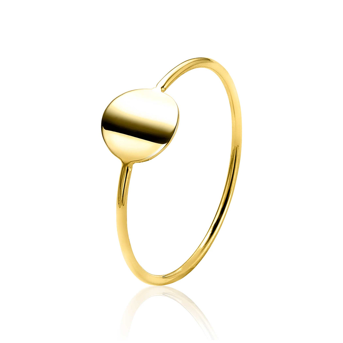 Ring aus Gold mit rundem, glänzendem Element in der Mitte