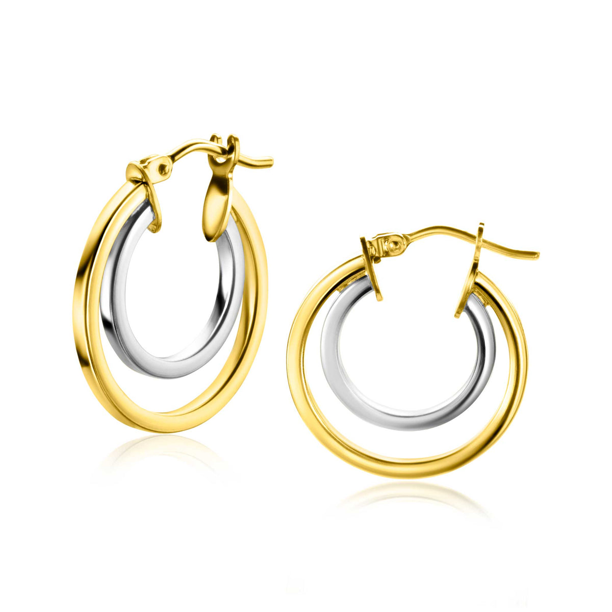 Ohrringe aus Gold und Silber in kreisförmigem Design mit doppeltem Ring