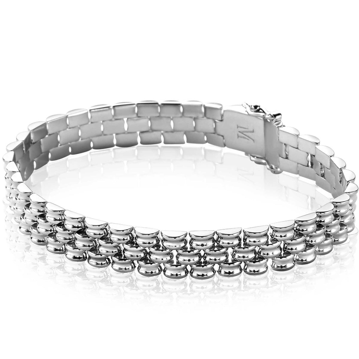 Silbernes Armband mit mehreren Reihen von runden Elementen und einem schlichten Verschluss