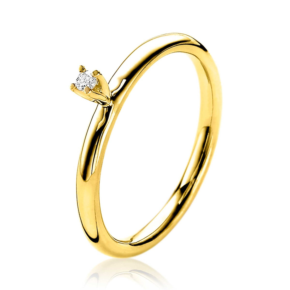 Ring aus Gold mit einem kleinen, funkelnden Edelstein in der Fassung