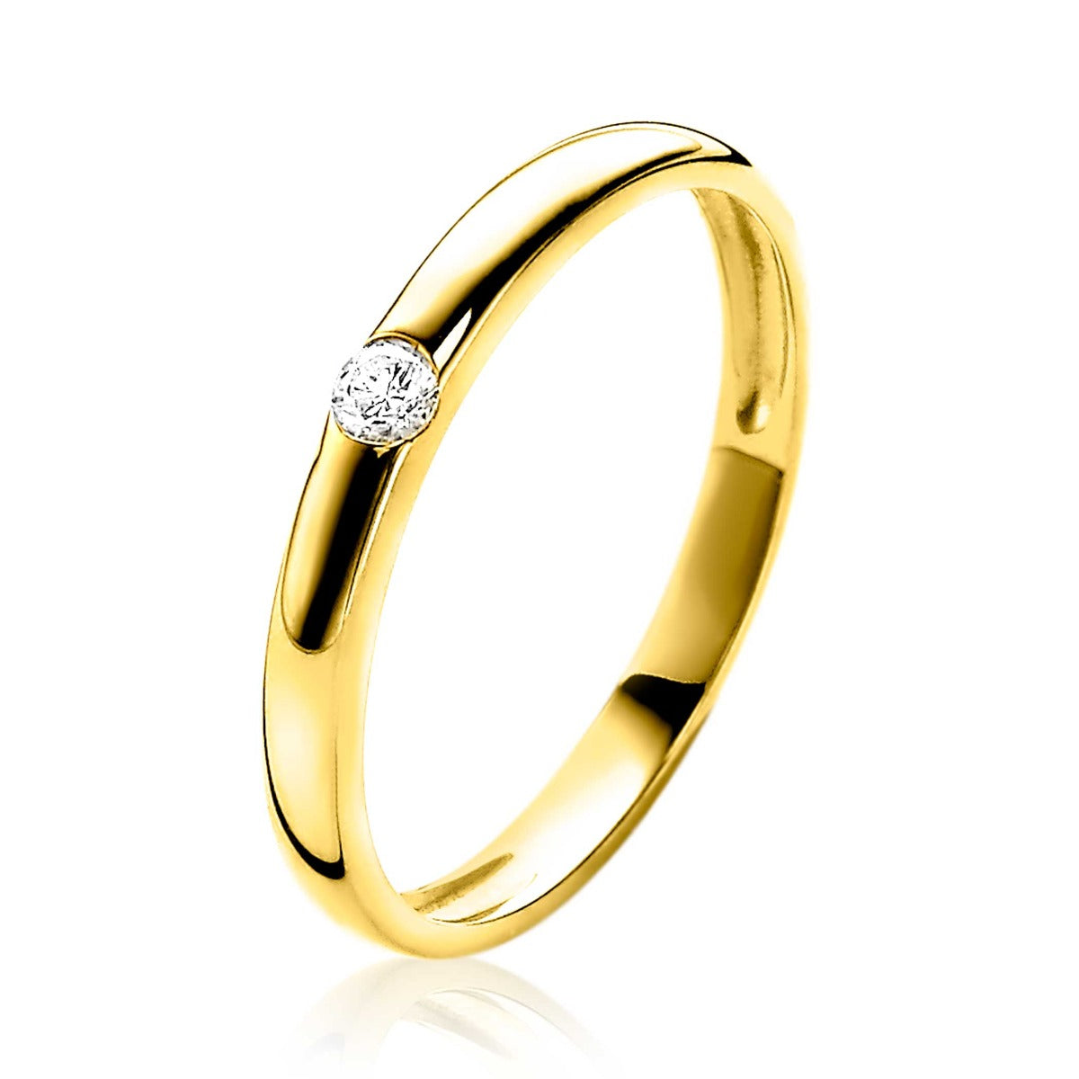 Ring aus Gold mit einem einzelnen, funkelnden Edelstein
