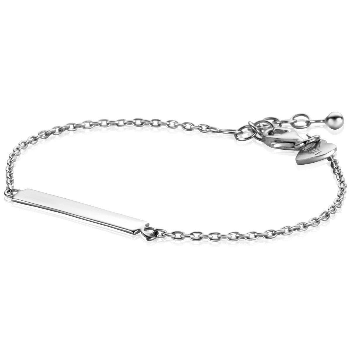 Armband aus Silber mit schmalem, rechteckigem Anhänger und feiner Kettenstruktur