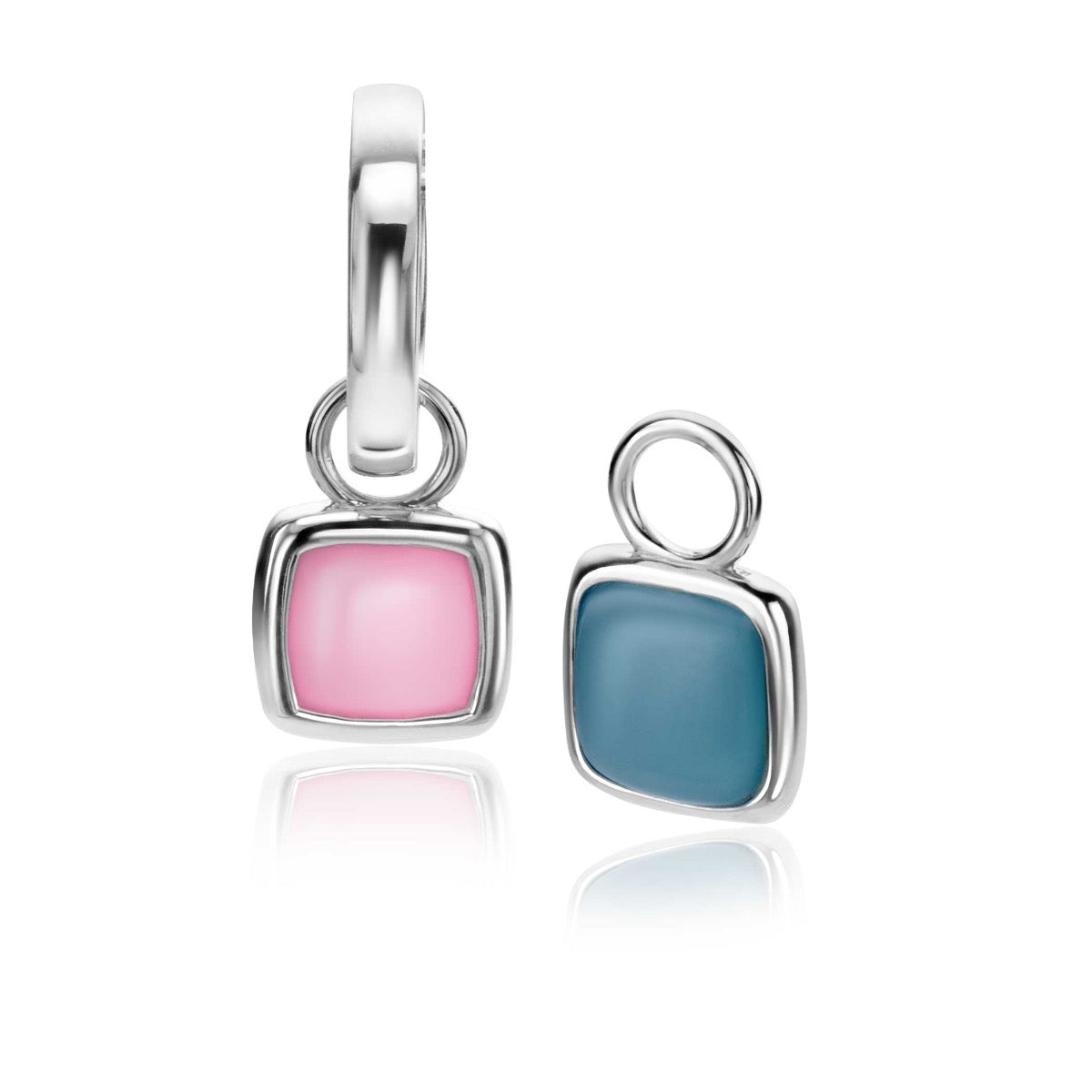 Ohrhänger aus Silber mit quadratischen, rosa und blauen Steinen