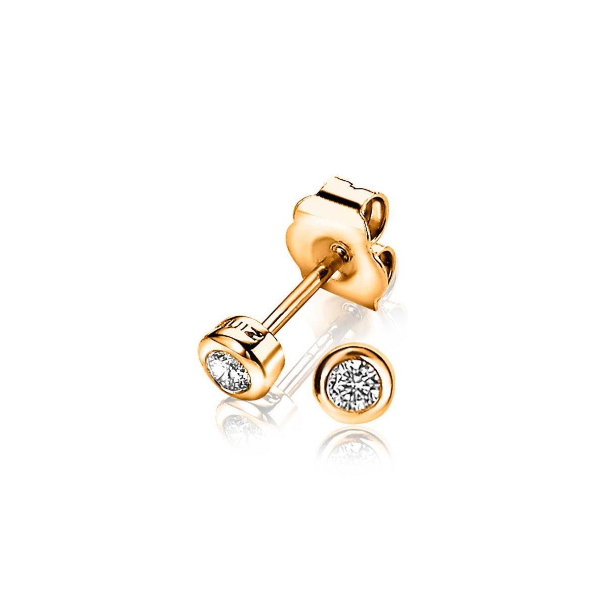 Goldplattierte Ohrstecker mit rundem Zirkonia, glänzende Oberfläche und klassisches Design
