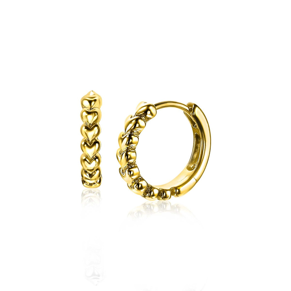 Goldene Klapp-Ohrringe mit geschwungenem Design und kleinen Kugeldetails
