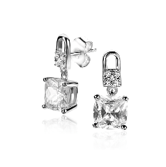 Ohrringe aus Silber mit quadratischen, klaren Edelsteinen und funkelnden Details.