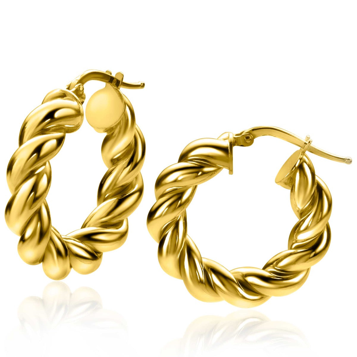 Goldplattierte Ohrhänger mit gedrehtem Design in Form von großen Creolen