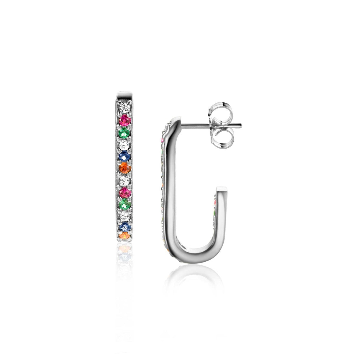 Ohrringe aus Silber mit bunten Zirkonia-Steinen in verschiedenen Farben