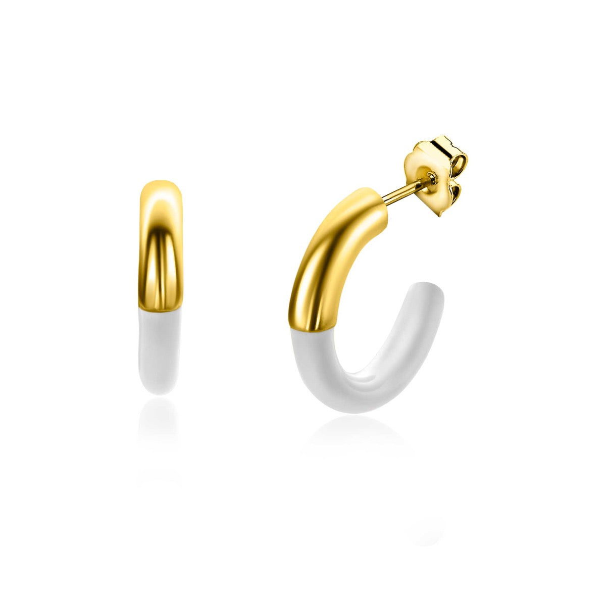Goldplattierte Ohrringe mit halbkreisförmigem Design und weißen Akzenten