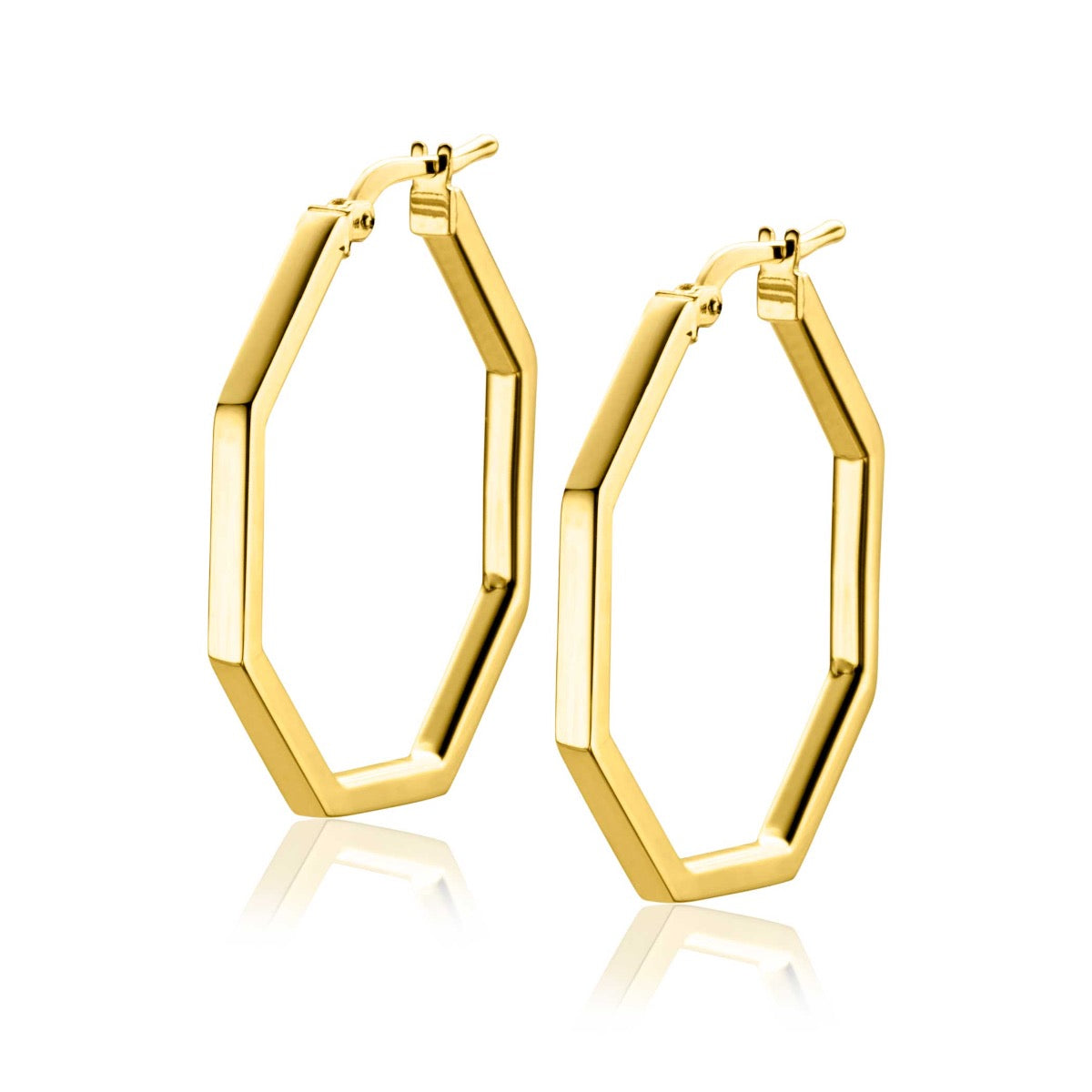 Goldplated Klapp-Ohrringe in hexagonaler Form mit glänzender Oberfläche
