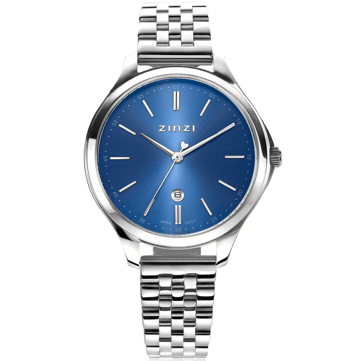 Silbernes Stahl-Horloge mit blauem Zifferblatt und Mesh-Armband